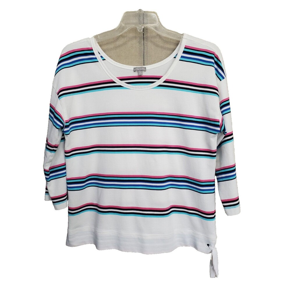 T by Talbots White Striped Tie-Waist Top Cotton Size XL Athleisure
